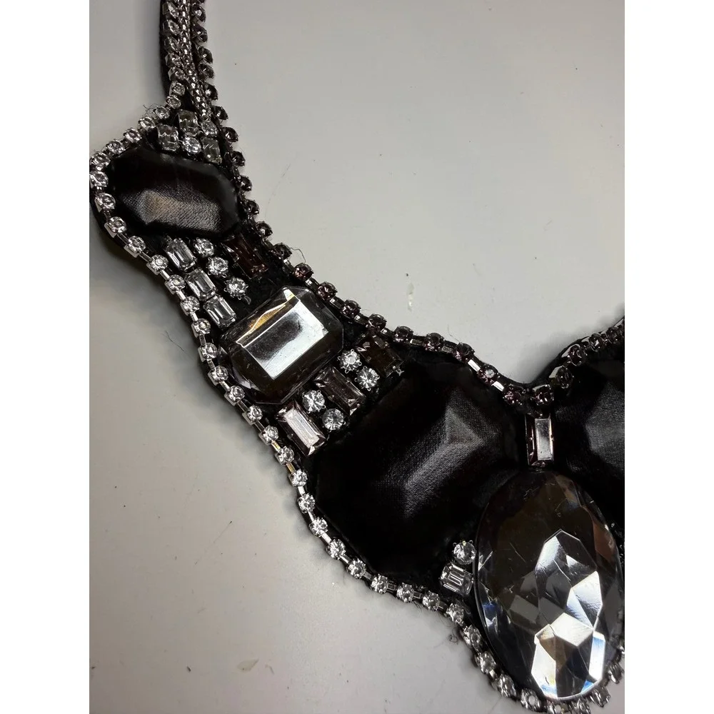 Cara New York Black Crystal Statement Bib Necklace Rhinestone Chunky Formal